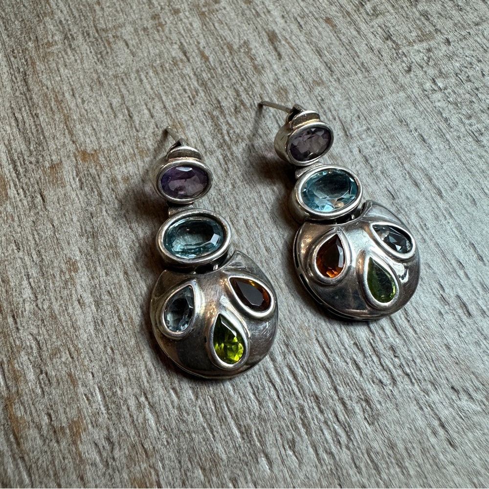 Vintage Sterling Silver Multi Stone Earrings